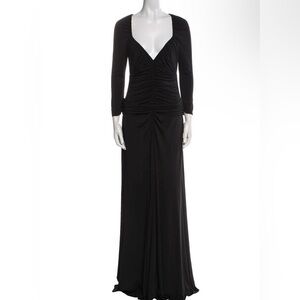 Vintage Vera Wang Black Ruched Long Sleeve Formal Gown